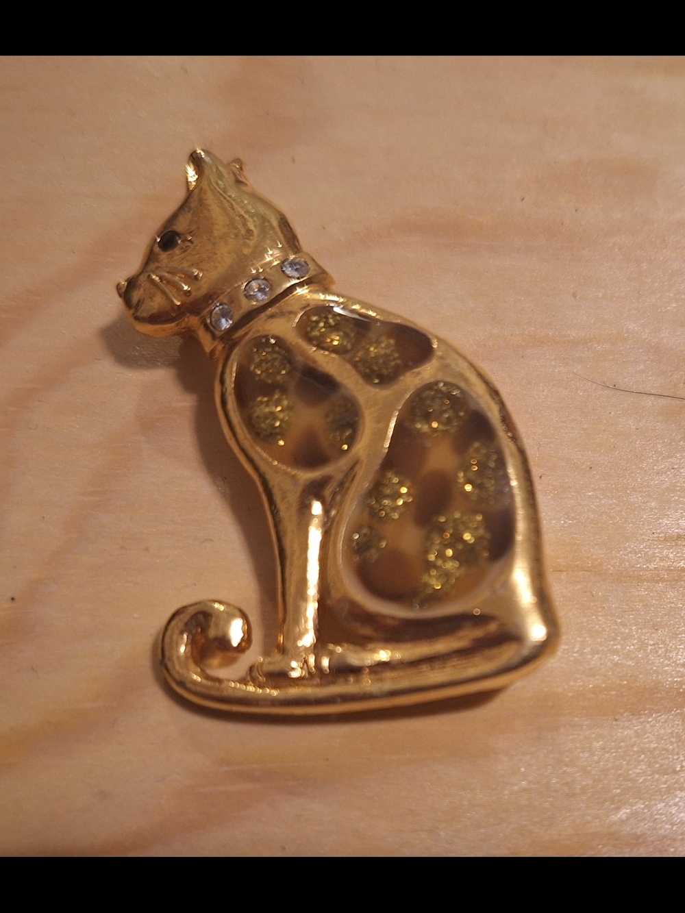 Kenneth Cole Gold Cat Brooch Pin with Rhinestone Collar - Gold Cat Jewelry